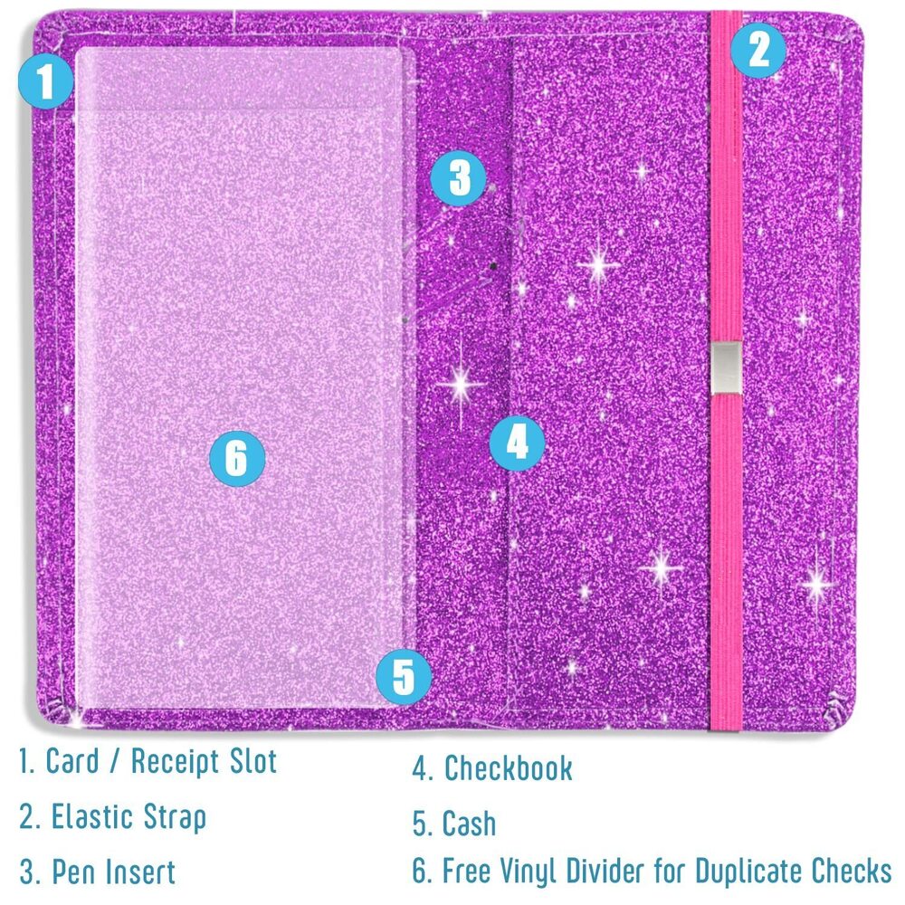4722 Glitter Checkbook Cover for Girls & , Bling Pu Leather RFID Blocking - Picture 4 of 8